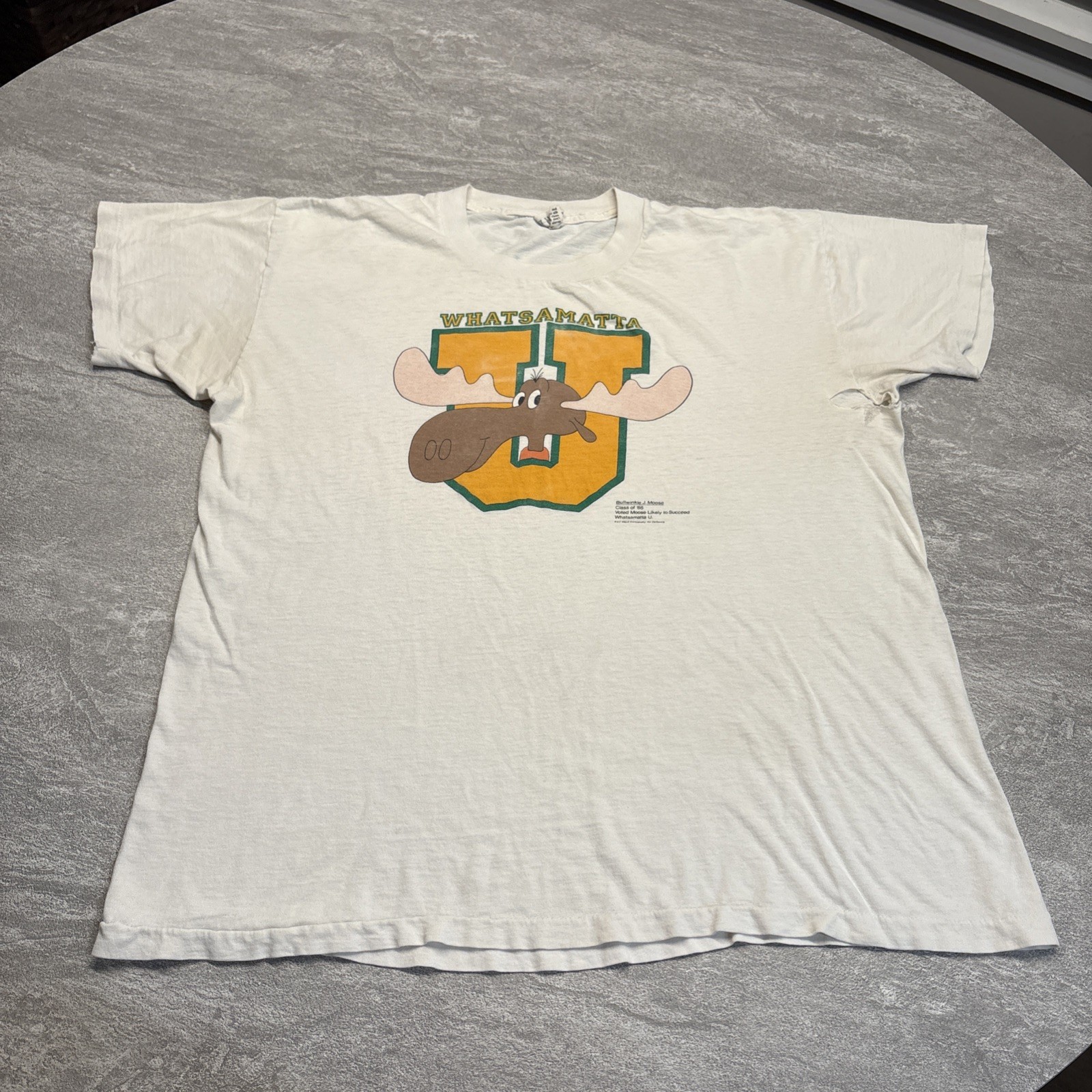 Vintage Bullwinkle Shirt Mens Large White Whatsamatta U Cartoon DeSantis 80s XL