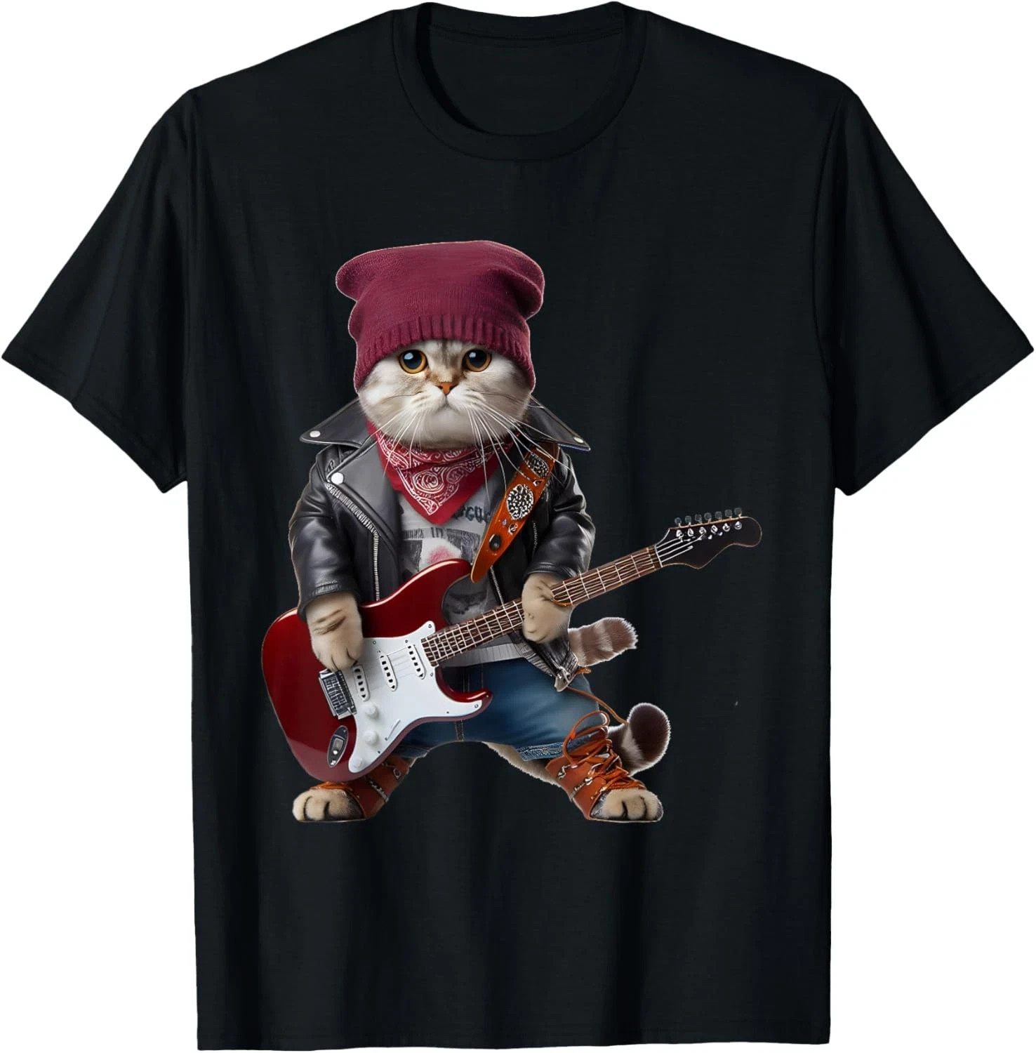 Cat Playing Guitar Cute Funny Cute Kitten Rock Rockin Cat T-Shirt gallery