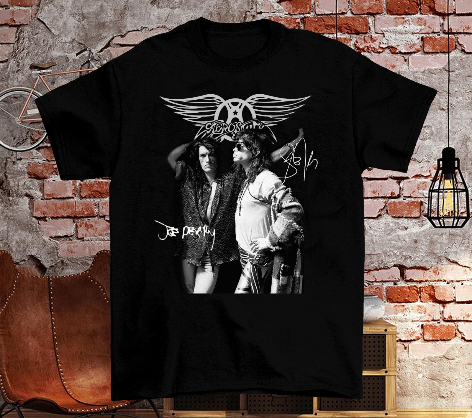 Aerosmith -Joe Perry- Steven Tyler Signature Black All Size S-5XL T-Shirt gallery
