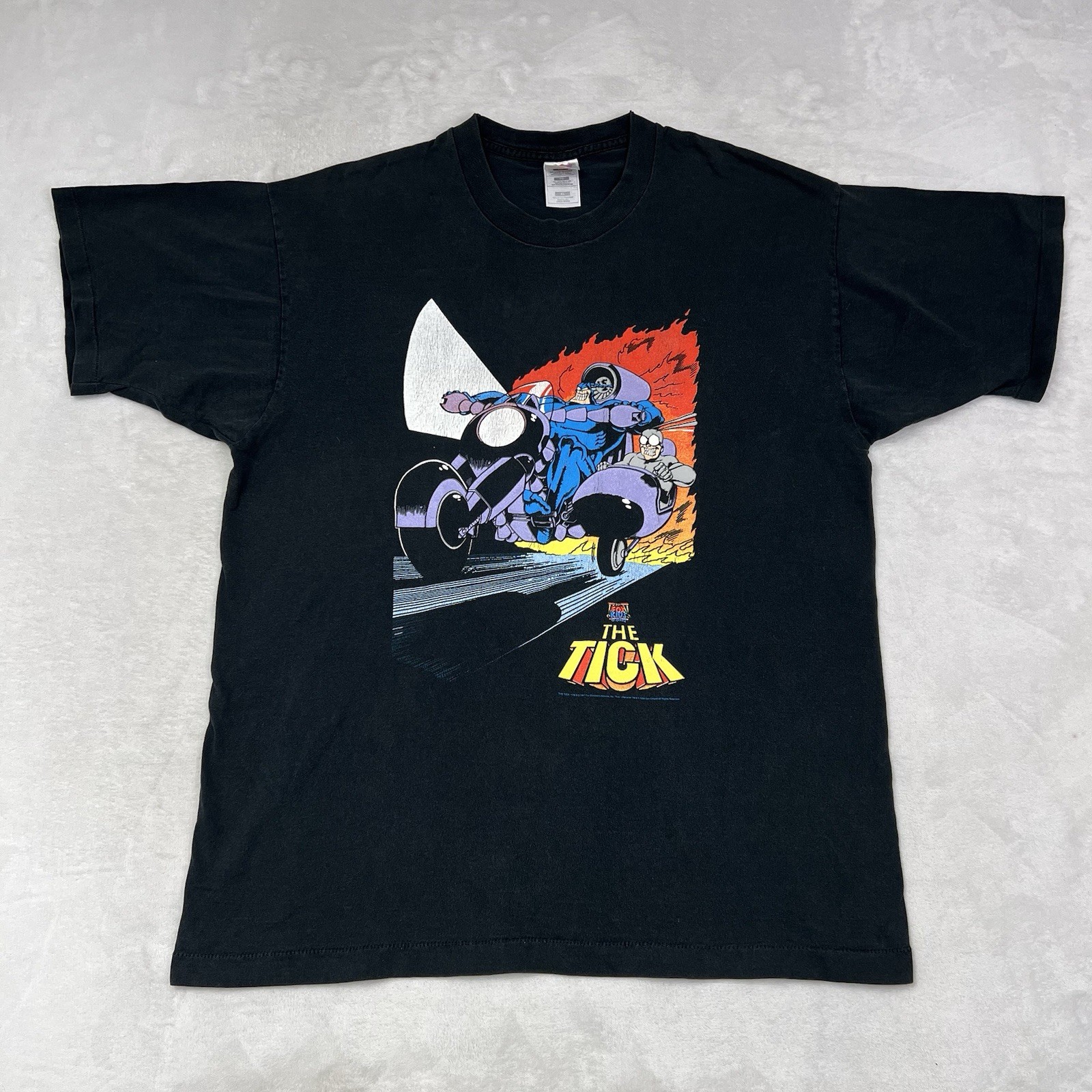 Vintage The Tick Motorcycle Fox Network 1997 Men’s XL T-Shirt Cartoon Black