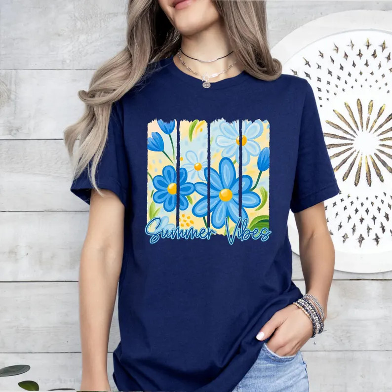 Summer Vibes Floral Comfort Tee Shirt Relaxed Fit Casual Style Gift gallery