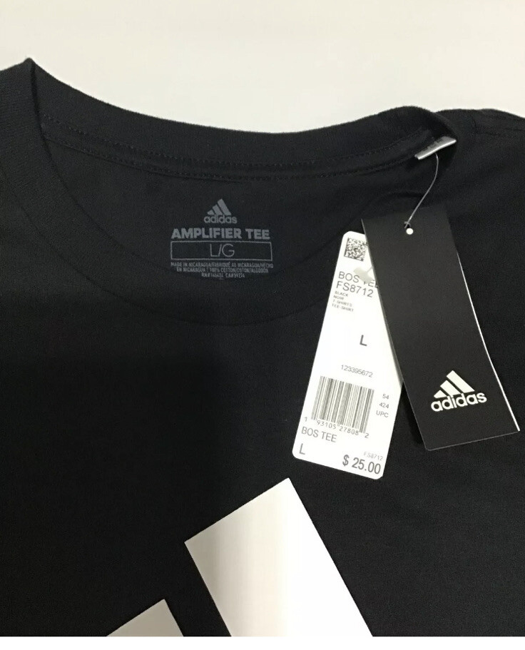 adidas Black T-Shirt Basic BOS Tee Men's Sz Large 3 Stripes Logo Athletic NWT gallery