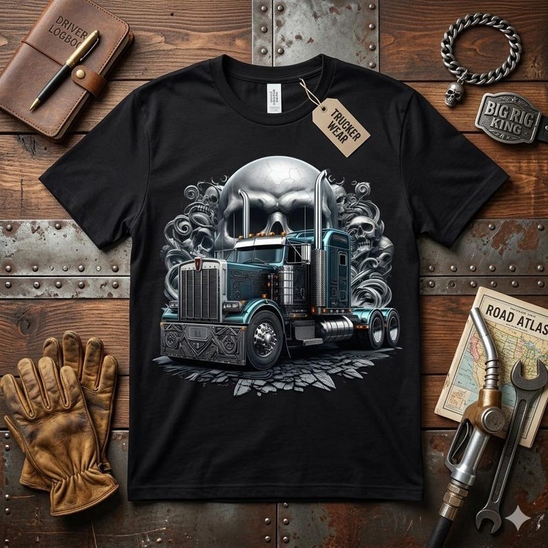 Metallic Blue Semi Truck Shirt, Chrome Skull Big Rig Tee Heavy Duty Trucker Gift