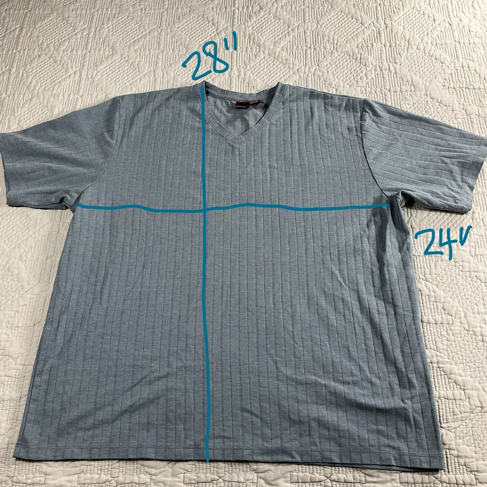 Merona Men's size XL Blue V-neck ribbed Textured t-shirt VTG gallery