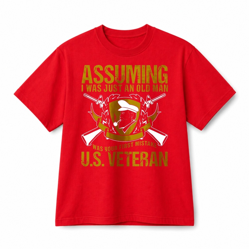 Assuming I Was Just An Old Man US Veteran Patriotic Retro Graphic Cotton T‑Shirt gallery