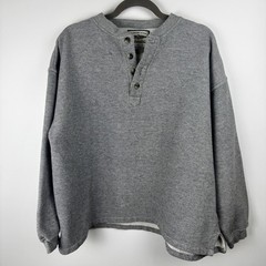 Mens Long Sleeve Henley Shirt Large Grey Textured Knit Heavy Warm Utility