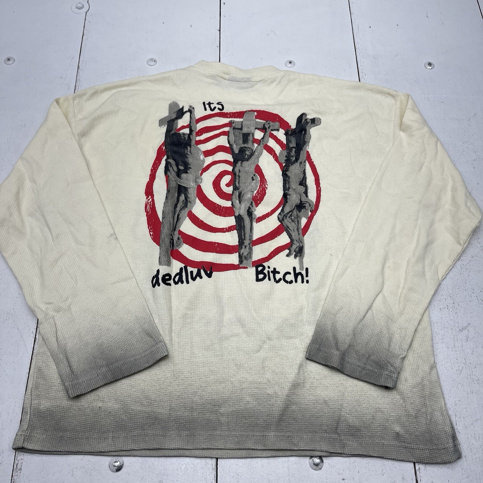 Dedluv Studio Ivory Save Us Long Sleeve Distressed Thermal T Shirt Mens Size L gallery