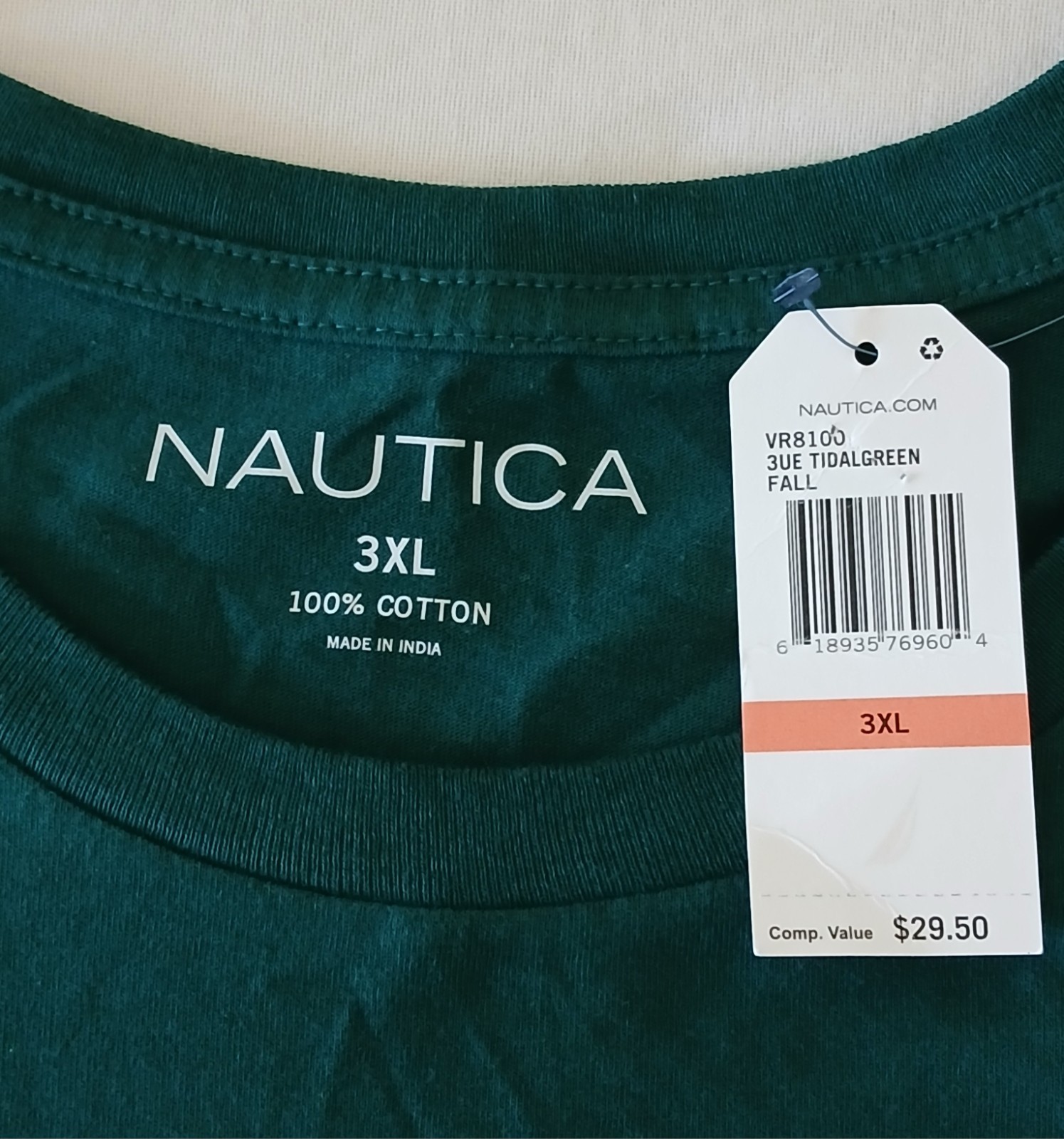 Nautica Men's Green Crew Neck T-Shirt 3XL Big & Tall Solid Logo Cotton Knit NWT gallery