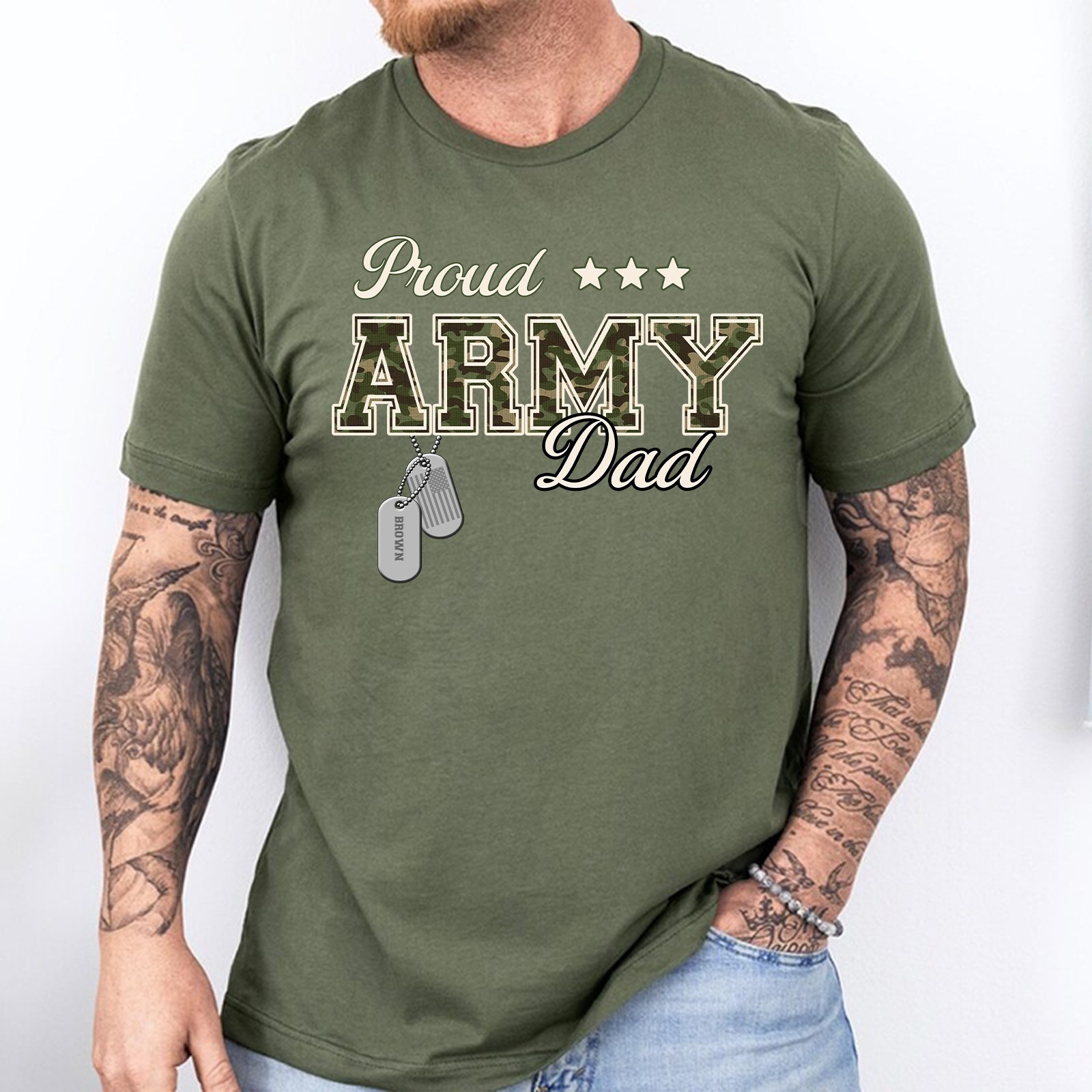 Personalized Proud Army Dad Shirt Custom Name Dog Tag Military Father’s Day Gift