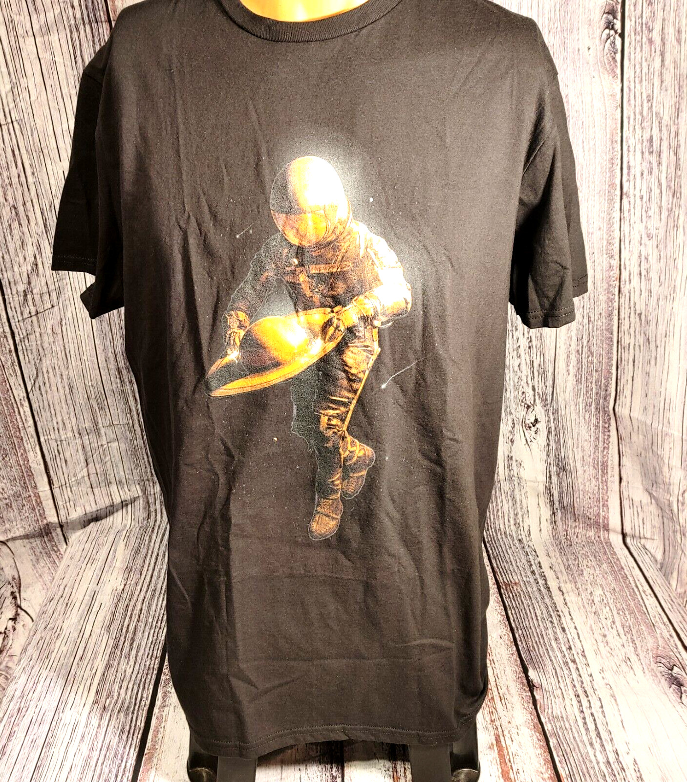 Delta soft, SiFi fantasy, astronaut in outer space. large T-shirt, 100% cotton. gallery