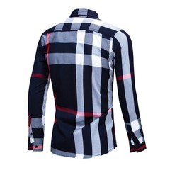 Mens Plaid Shirt Designer Engineered Stripes Stretch Button Up New Casual Dress