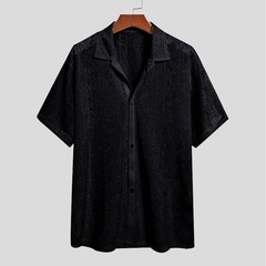 Men’s Middle Sleeve See Through Mesh Lace Tops Transparent Shirt Clubwear