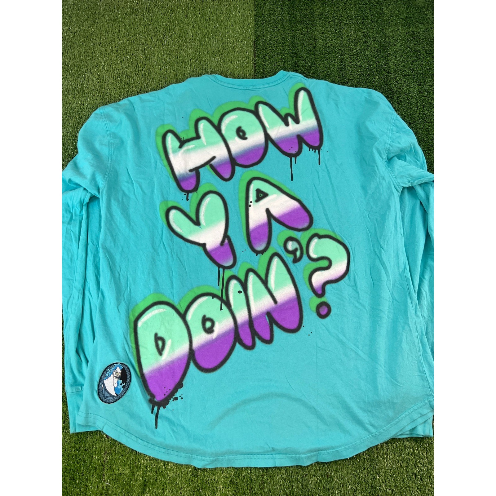 Disney Villains Hades Airbrush Graphic Long Sleeve Shirt Teal XL How Ya Doin gallery