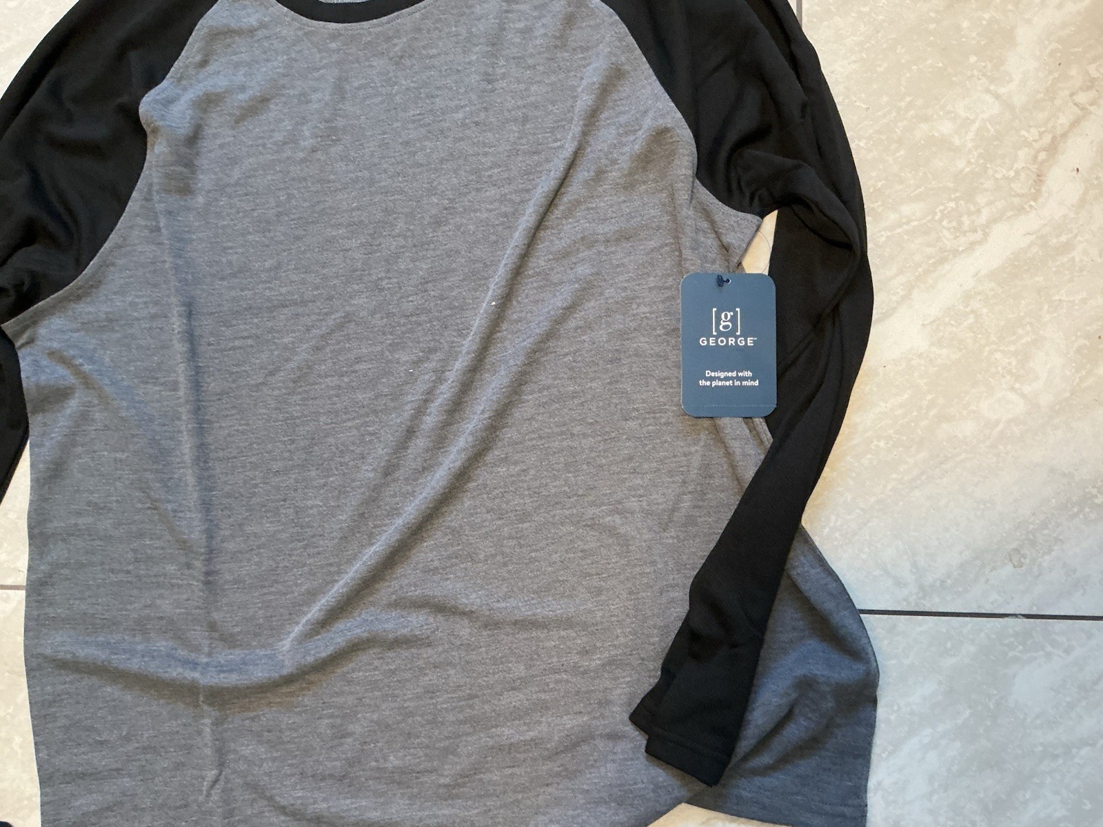 George Mens & Big Men’s Long Sleeve Raglan 2-color Tee Size L Black On Charcoal gallery