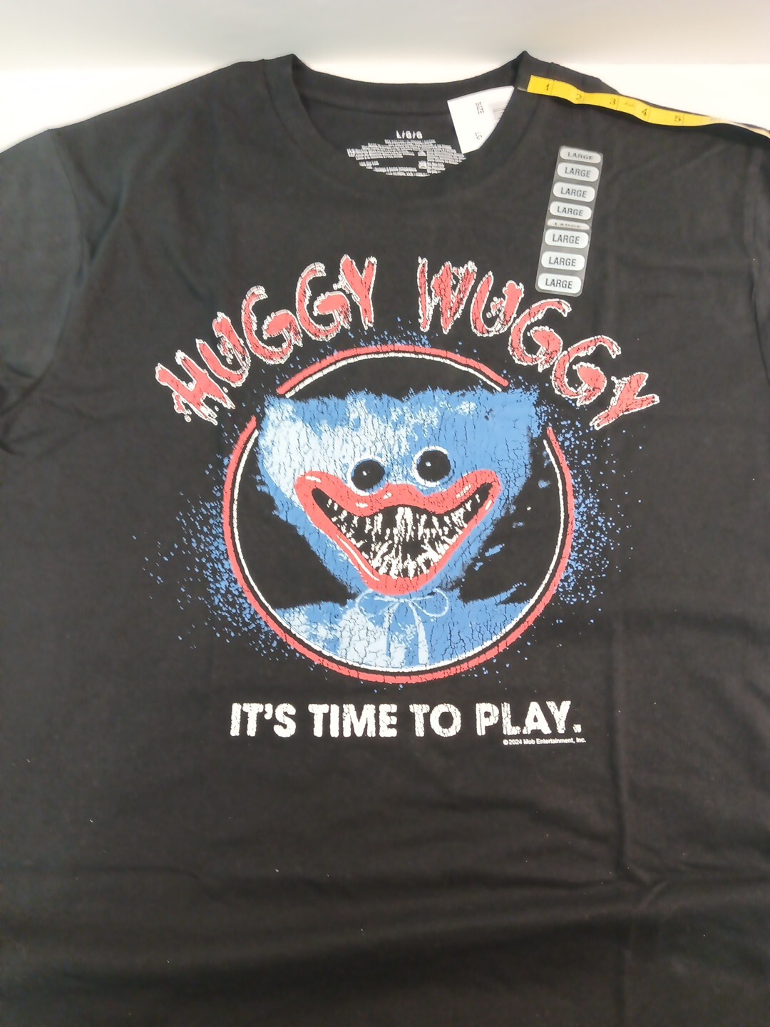 Poppy Playtime Huggy Wuggy "It's Time To Play" Black Unisex Shirt Size Large NWT gallery