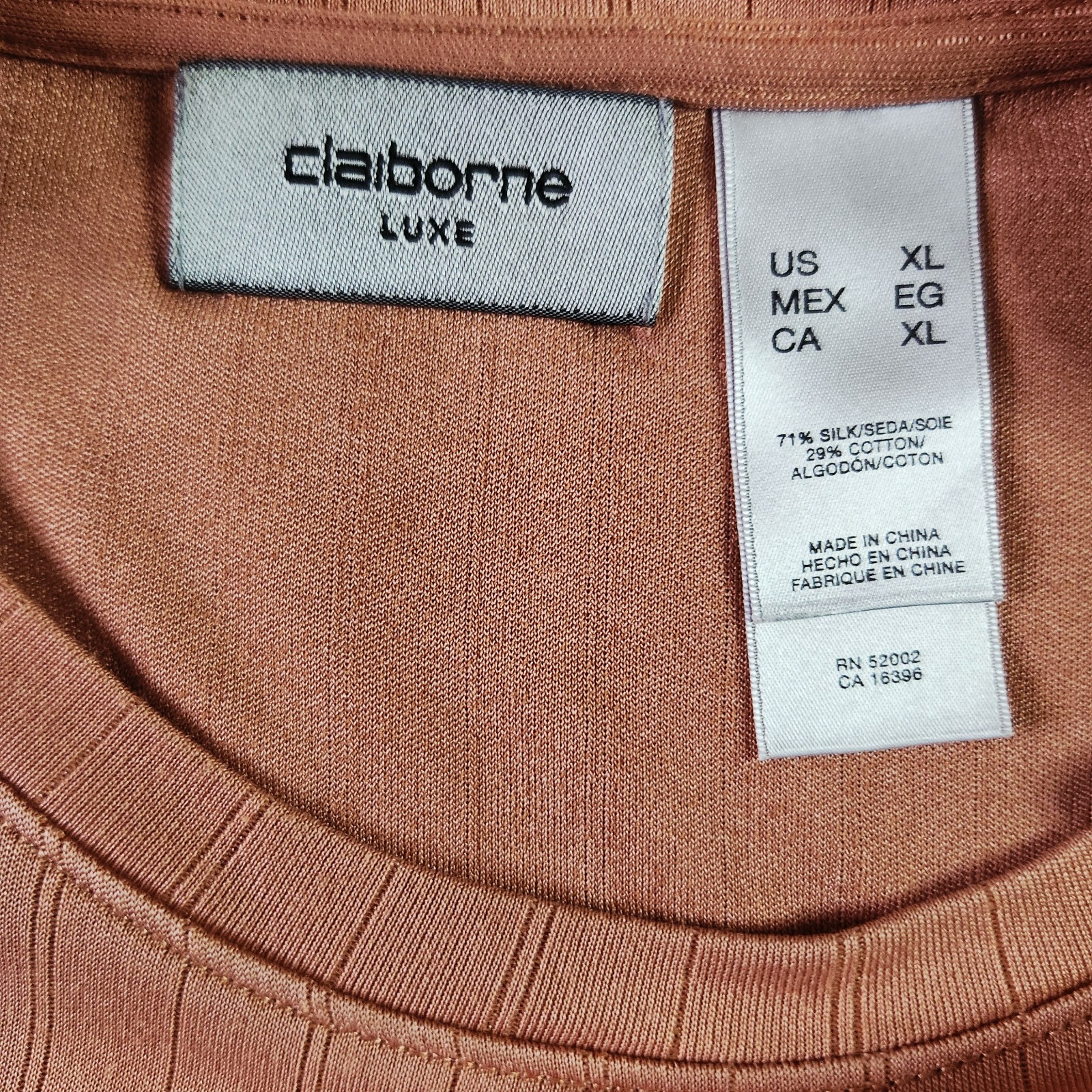 Vintage Y2K Claiborne LUXE Silk Blend Rib Knit T-shirt XL Orange Luxury Crew Tee gallery
