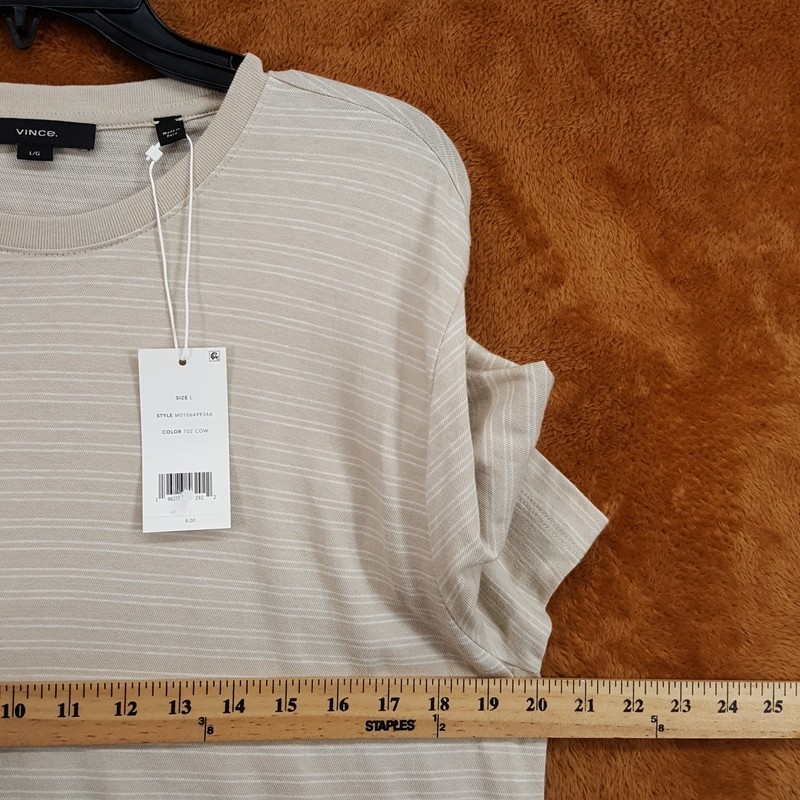 VINCE Shirt Mens Large Tan Stripe Pullover Crew Short Sleeve T-Shirt Tee $148 gallery