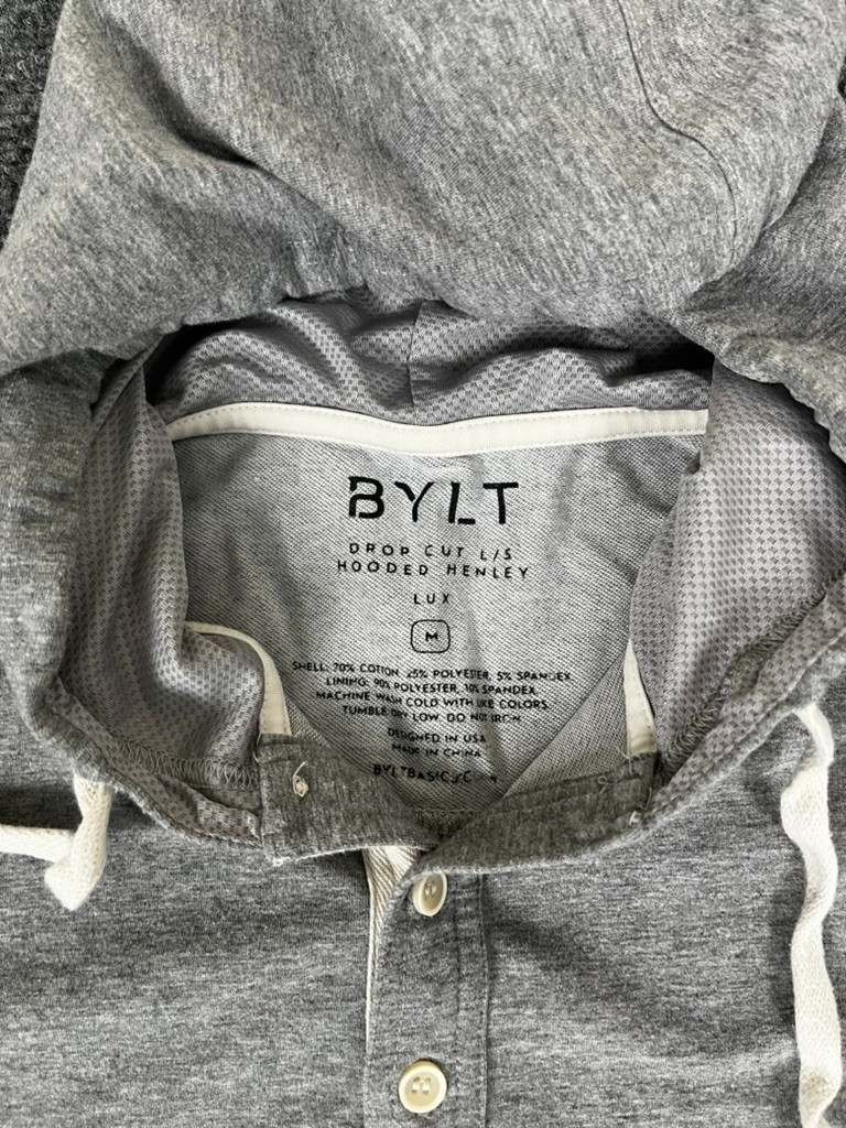 Bylt Gray Drop Cut Hooded Henley Lux Long Sleeve Cotton/Polyester/Spandex Size M gallery