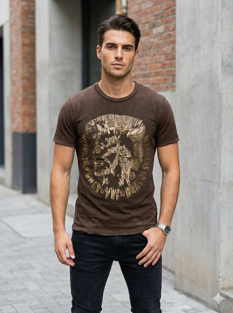 Vintage Y2K $98 DIESEL Brown MIREY Short Sleeve Slim Fit Designer T-shirt NWT gallery