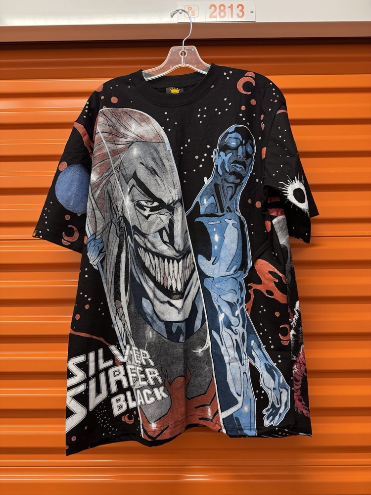 Silver Surfer Black Marvel Comics Modern AOP Black T-shirt Crown Tag Size XL