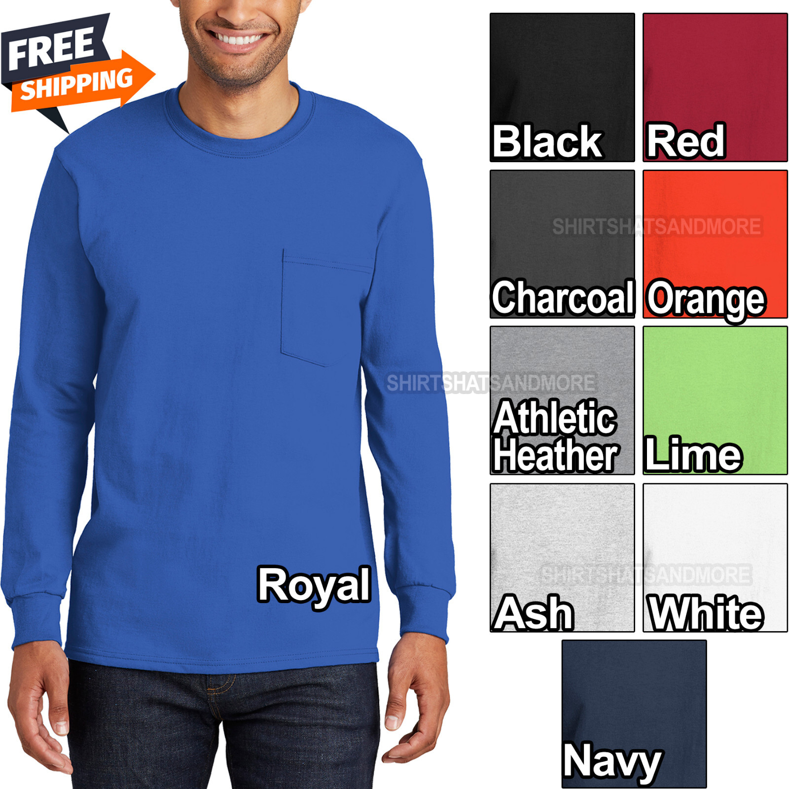 Mens TALL Long Sleeve Pocket T-Shirt 100% Soft Spun Cotton Tee LT-4XLT NEW! gallery