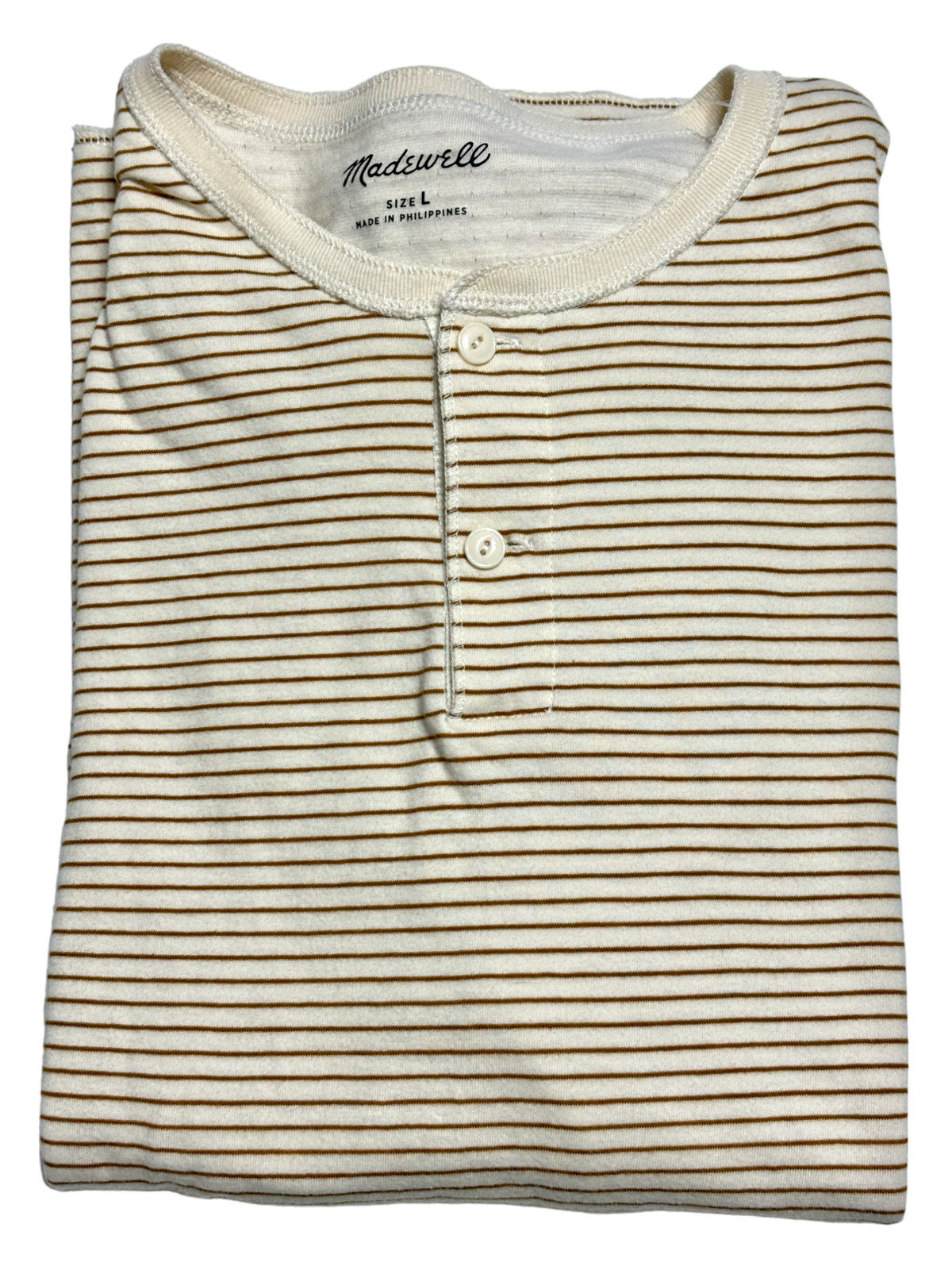 Madewell Henley Stripe Flannel Mens L Cream Brown Long Sleeve Pullover Shirt gallery