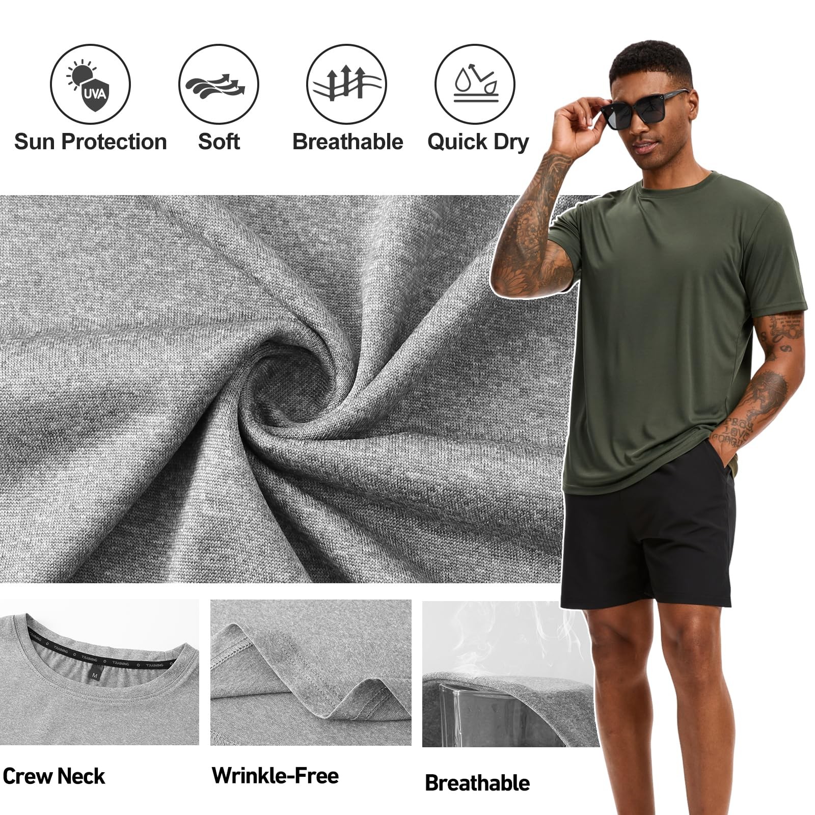 5 Pack Workout Shirts for Men T Shirts Quick Dry UPF 50+ Sun Protection Athle... gallery