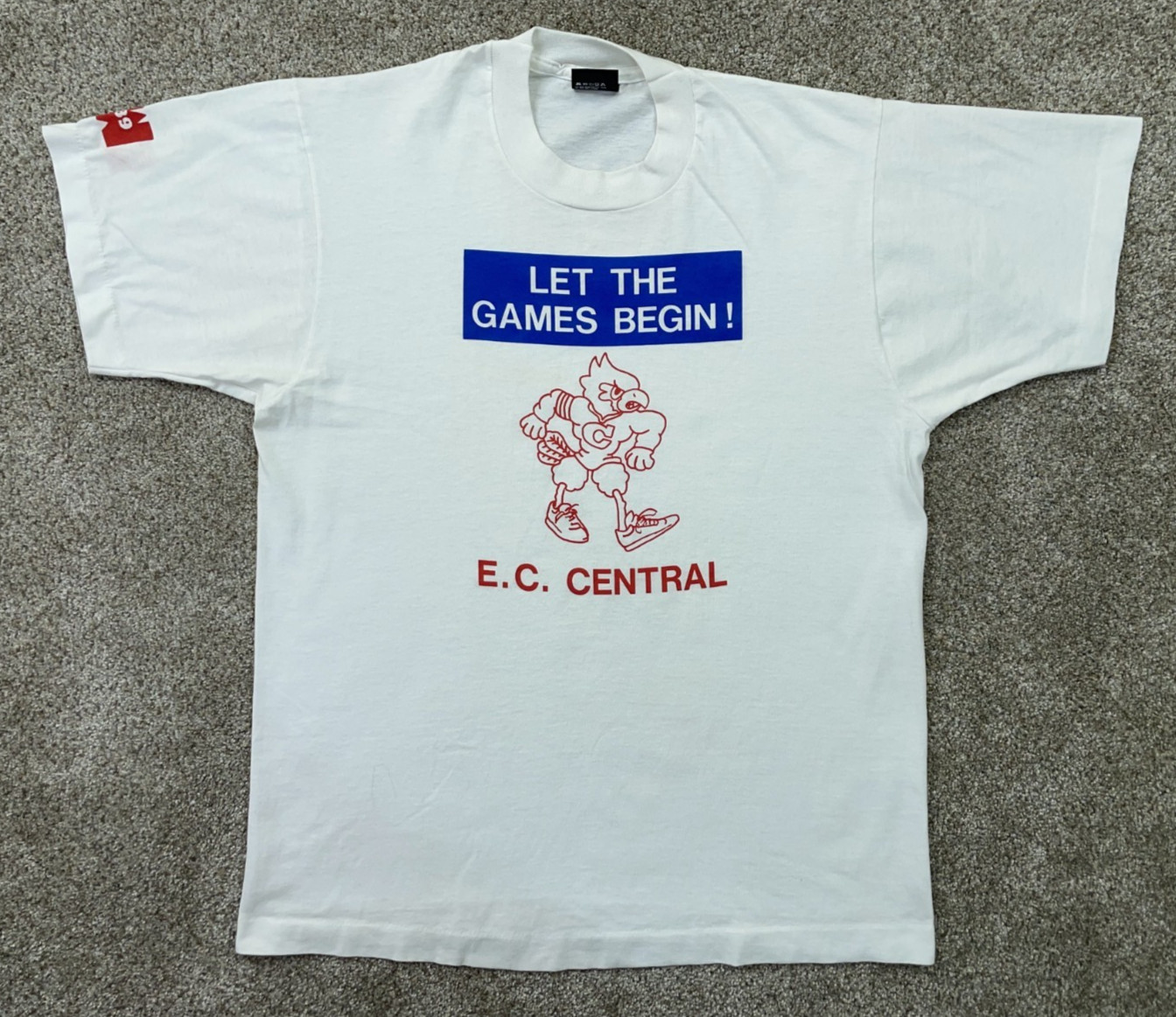VINTAGE 1989 Track and Field Shirt Men's Large White E.C. Central - Made in USA gallery