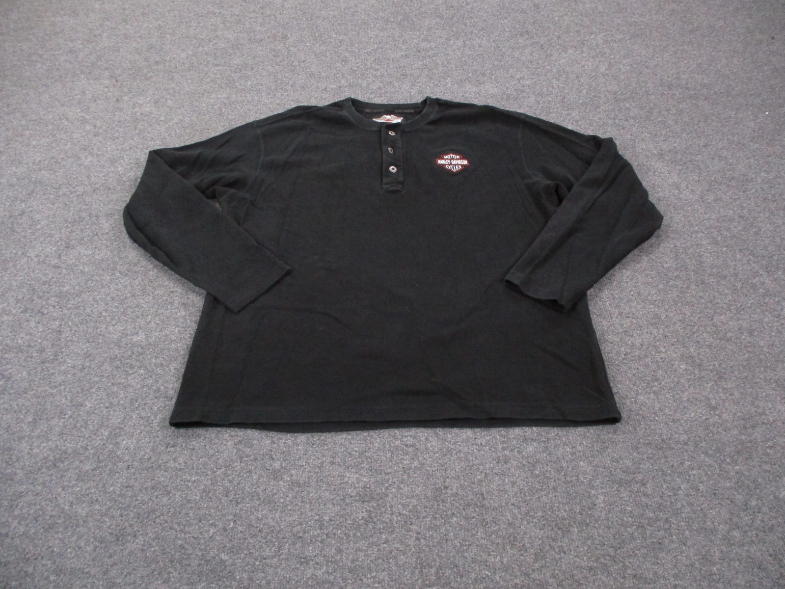Harley Davidson Shirt Mens XL Black Biker Henley Woven Casual Pullover Y2K gallery
