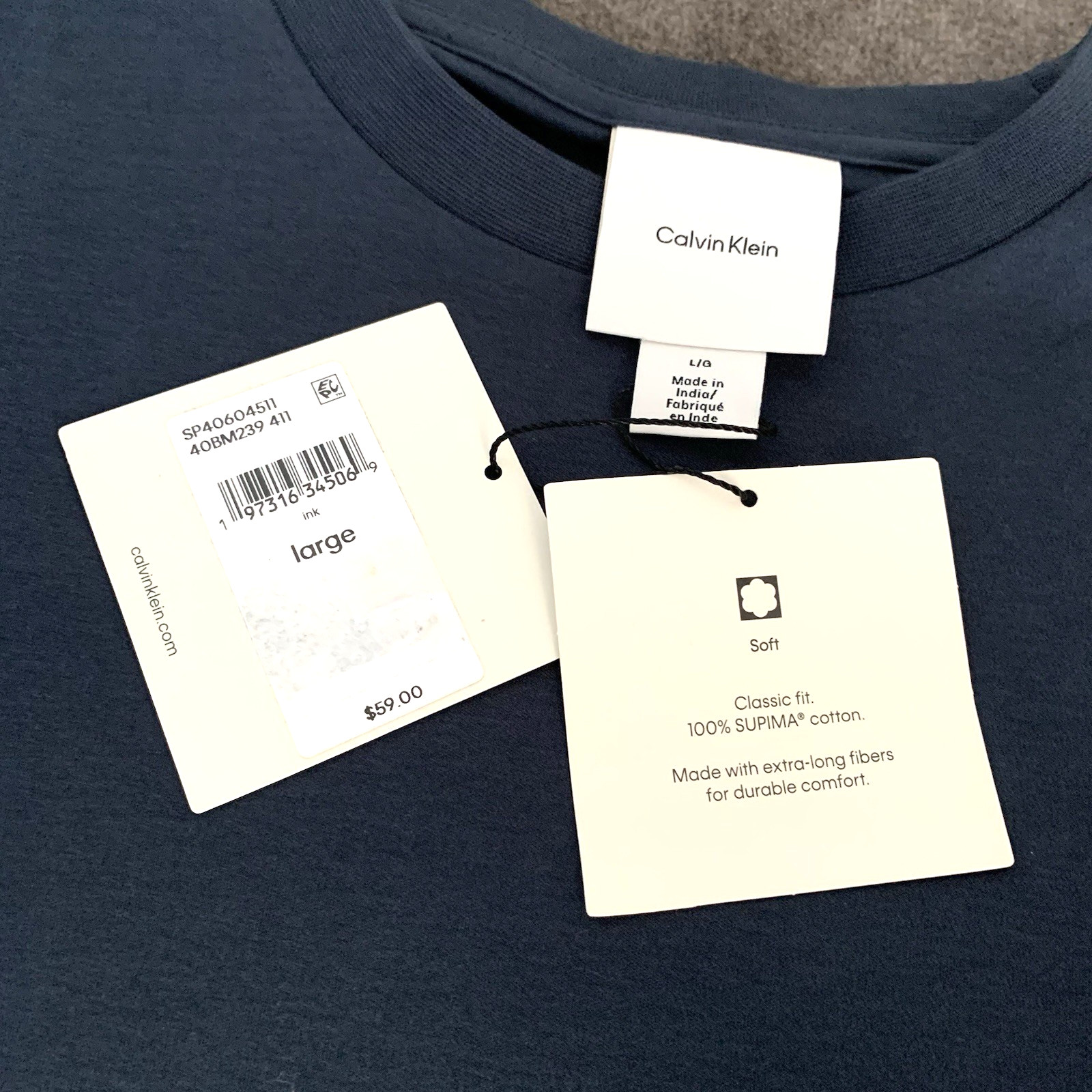 Calvin Klein Mens L Short-Sleeve Supima Cotton Soft Interlock T-Shirt Ink Blue gallery