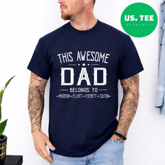 Personalized Dad T-Shirt Custom Children Names Father’s Day Gift for Dad