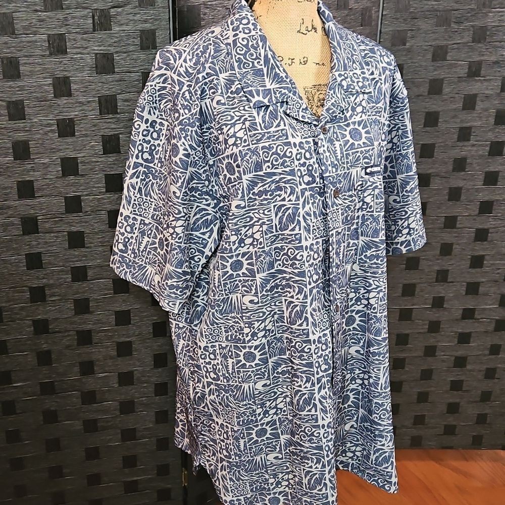 Costa XXL Men's Blue & Taupe Pattern Short Sleeve Camp Shirt gallery