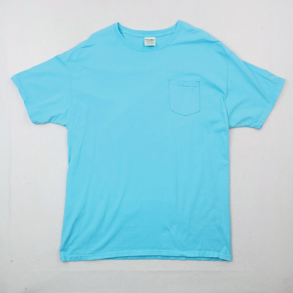 Comfort Wash Shirt Mens Extra Large Blue Blank Ring Spun Pocket Crew Neck