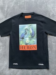 Heron Preston Graphic T-Shirt Mens Small Heron Bird Oversized Cotton Black NWOT