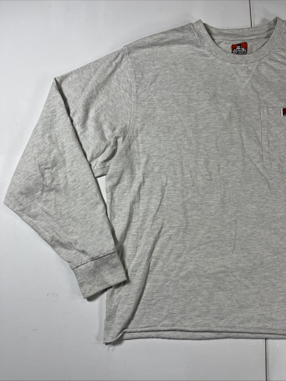 BEN DAVIS Long Sleeve Heavy Duty Pocket T-Shirt Gray White Men’s Size L gallery