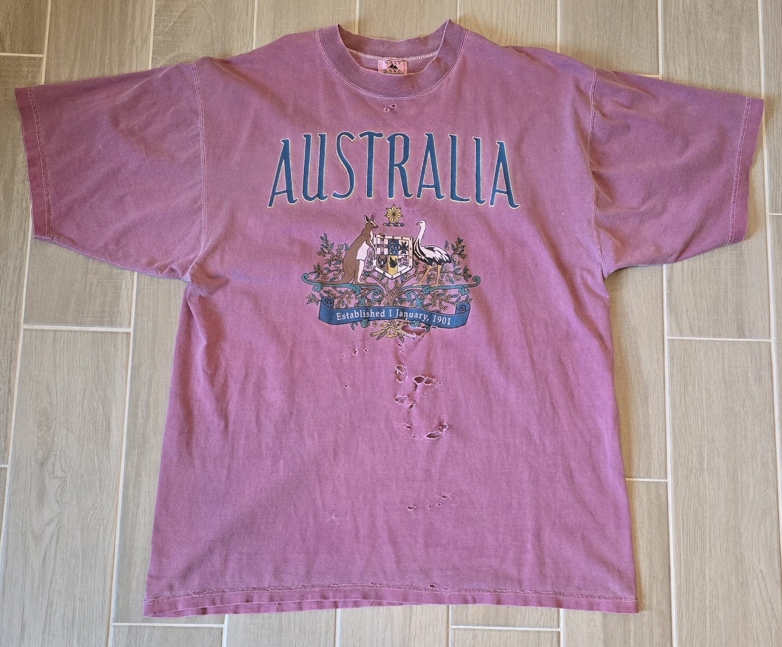 Vintage Galt Sand Australia Distressed Purple Mens XL Short Sleeve T Shirt Faded gallery