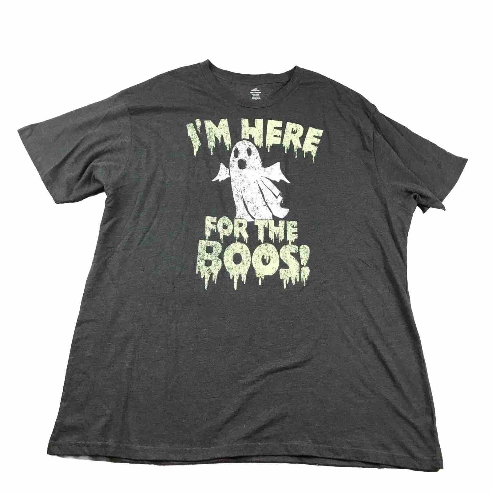 Halloween Shirt Mens 2XL Gray Short Sleeves I am Here For The Boos Ghost Tee NWT