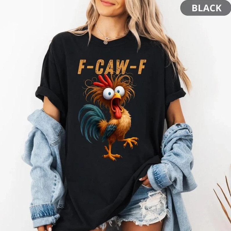 Funny Rooster Meme Tee, F-CAW-F Chicken Humor Graphic, Farm Animal T-Shirt gallery