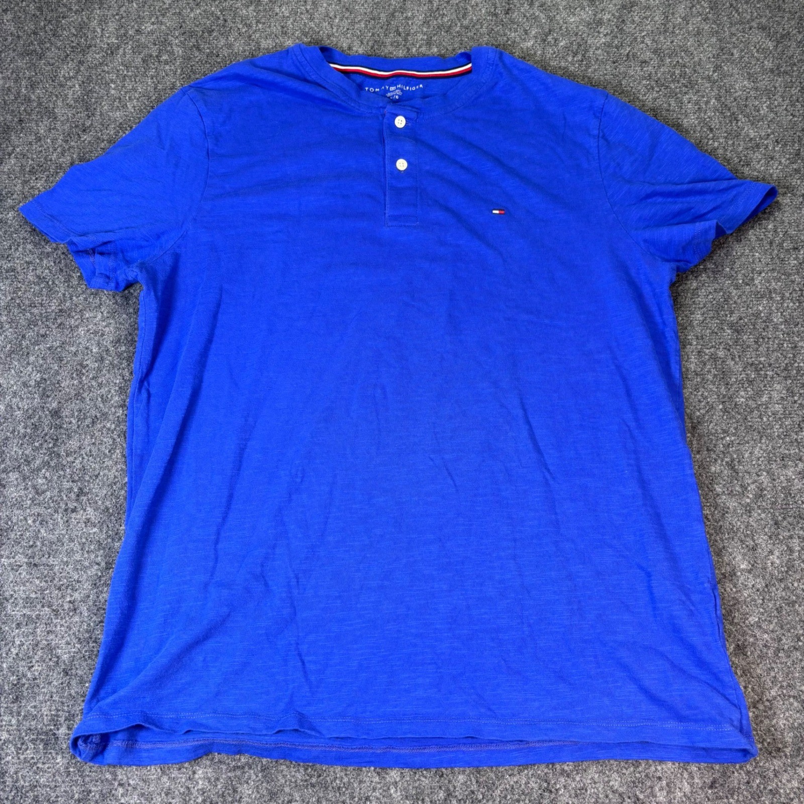 Tommy Hilfiger Mens Blue Slub Cotton Short Sleeve Henley Shirt Size L gallery