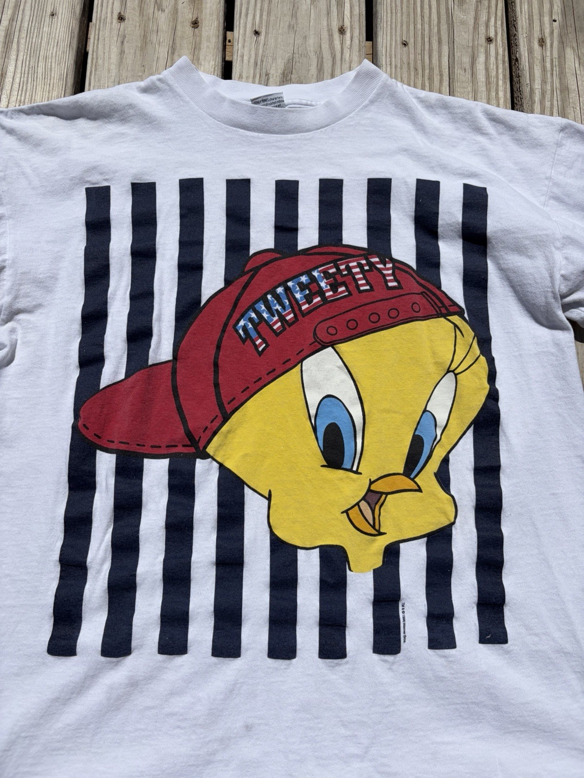 Vintage 90s Looney Tunes Tweety Gym Cartoon T-Shirt OSFA L XL Single Stitch Flaw gallery