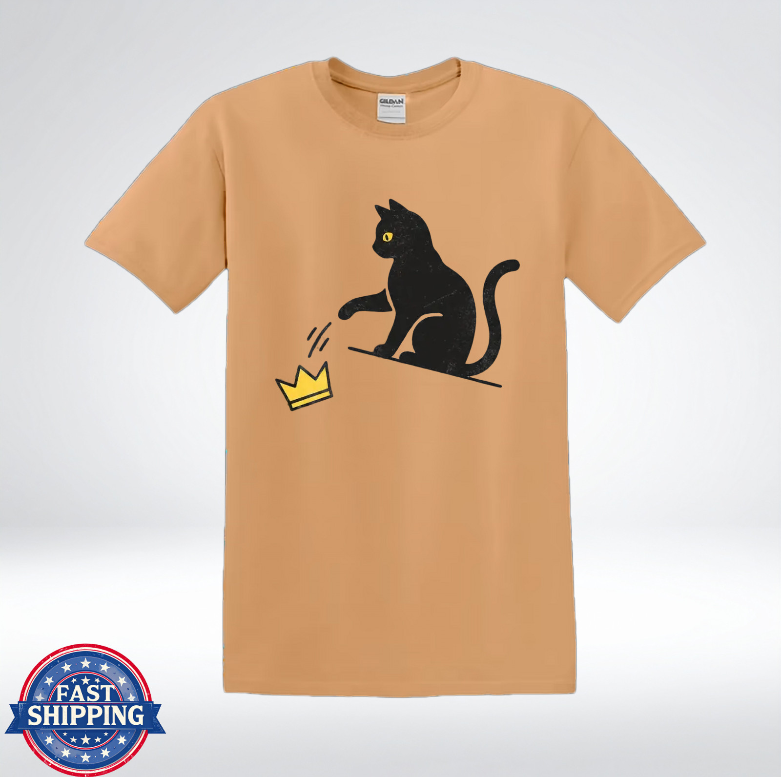 Funny Cat Knocking Crown Anti King Humor Minimalist Graphic T-Shirt gallery
