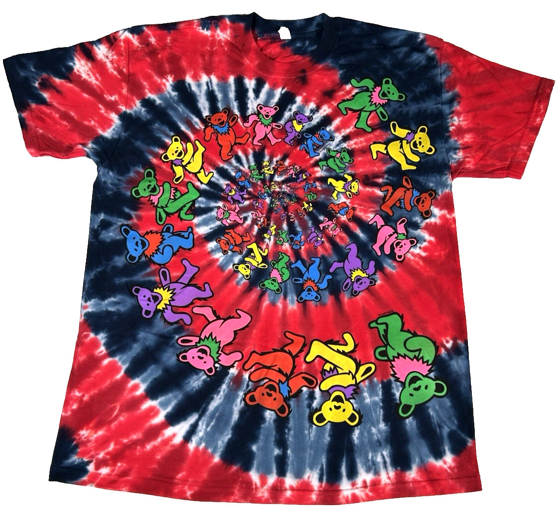 Grateful Dead Spiral Bears Multi Color Tie-Dye T-Shirt Size Large New gallery