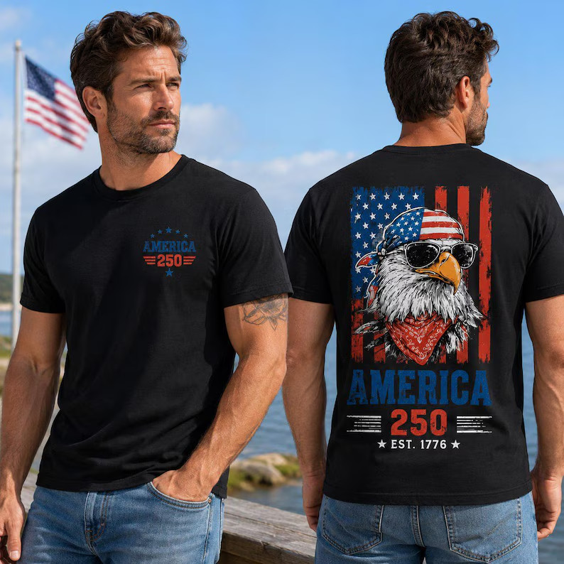 America 250 Shirt, Badass Eagle Tee, Mens 4th Of July Top, Patriotic Biker Shirt