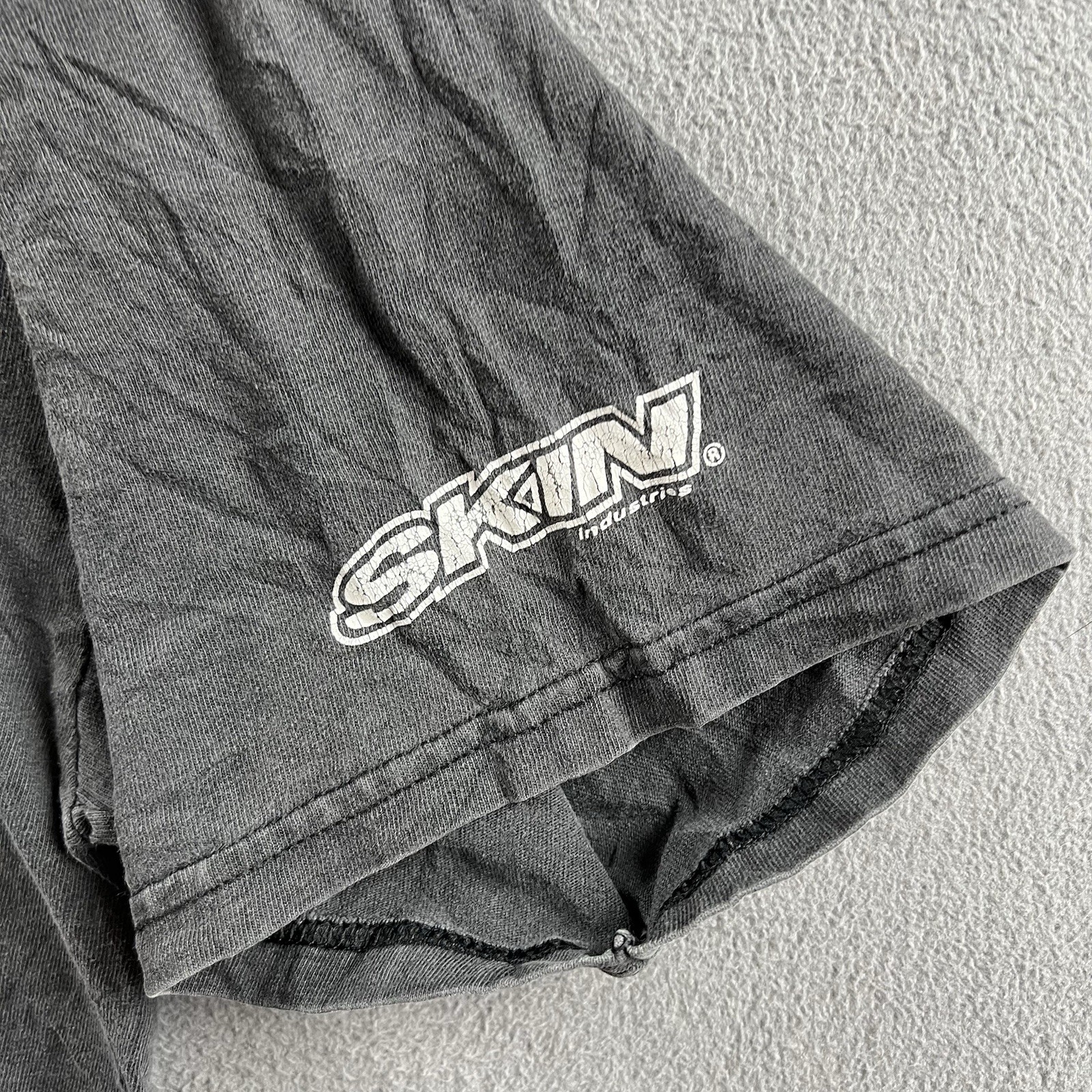 Vintage Skin Industries Shirt Mens Large Black Faded Iron Cross Grail Y2K Skater gallery