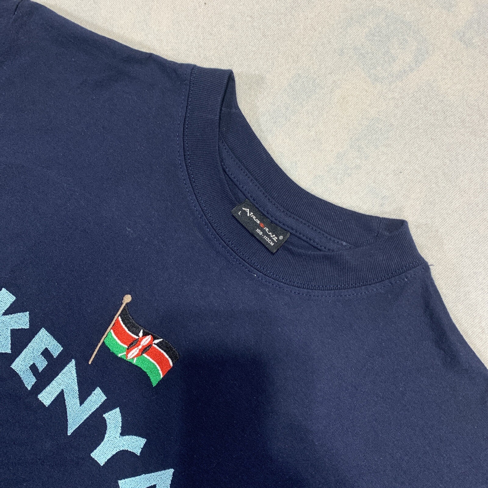Kenya T Shirt Mens Large Blue AirBorne Embroidered Flag Spell Out gallery