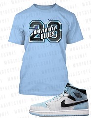 Men 23 University Blues Sneaker Tee Shirt To Match J1 Mid UNC Shoe Graphic Sport