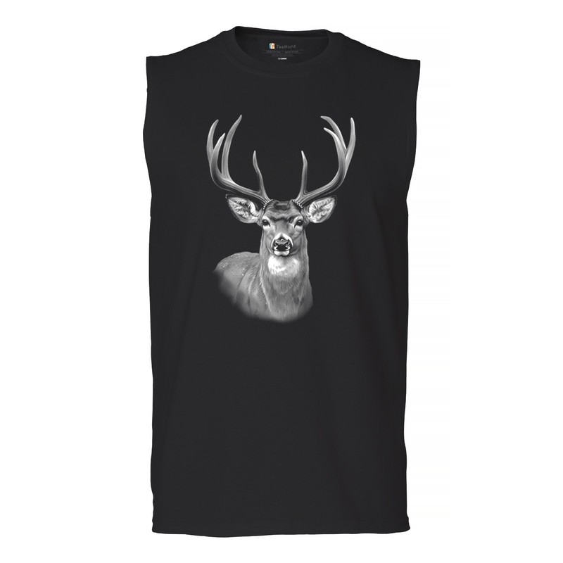 Deer Portrait Muscle Shirt Monochrome Buck Head Forest Nature Wildlife Men’s