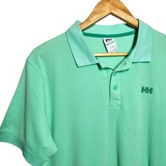 Helly Hansen Polo Shirt Men Size L Large Green HH Logo Textured Polyamide