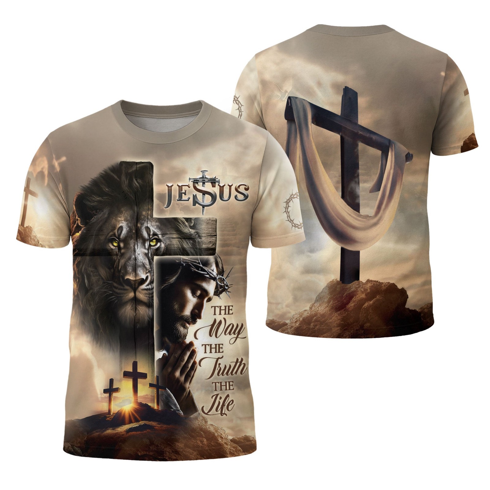 Lion Cross Resurrection Christian T-Shirt, Jesus Christ Tee, Full Size S-5XL gallery