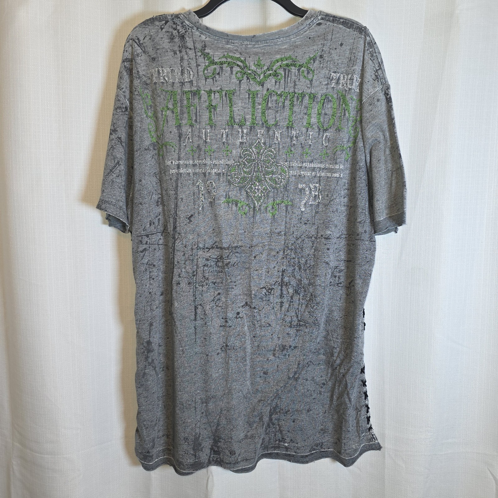 Affliction Mens T-Shirt Sz 2XL Short Sleeve Tried True Side Lace Up Crewneck gallery